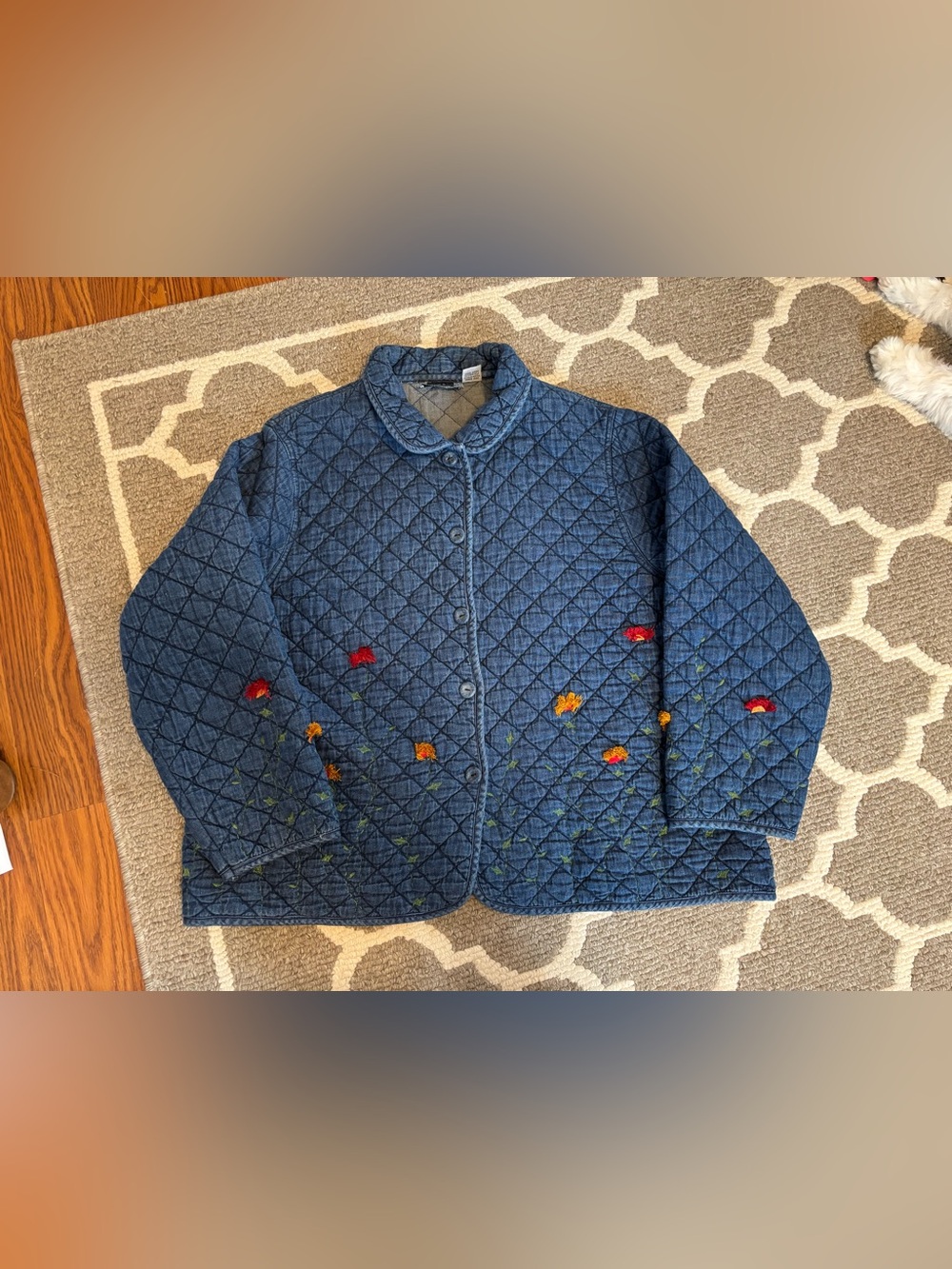 Blue Quilted Jacket w/ Floral Embroidery Cottagecore Vintage Style size 24WP